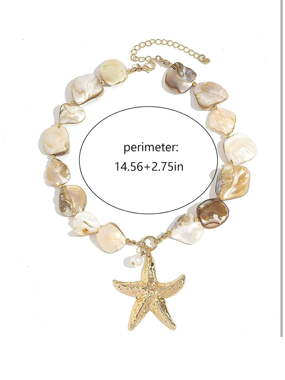 Gold Starfish Shell Choker Necklace - Iridescent Pearl - Picture 4 of 6